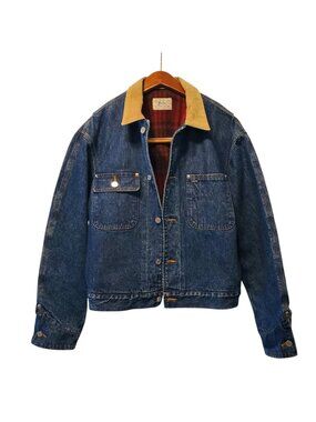 Vtg Polo Ralph Lauren Medium Denim Jacket Blanket Lined Wool Corduroy Made In US